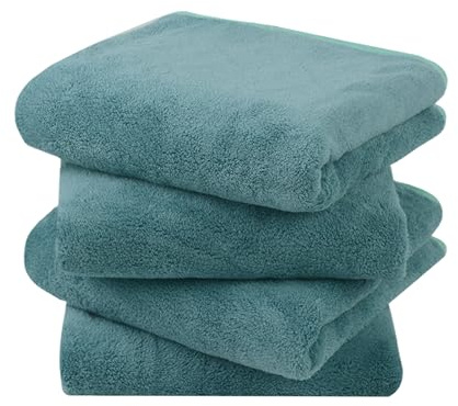 KinHwa Mikrofaser Handtücher Haare 40x76 cm 4er Set Grün | saugstark, fusselfrei, weich, schnell trocknend, mit Aufhänger, für Haare und Körper