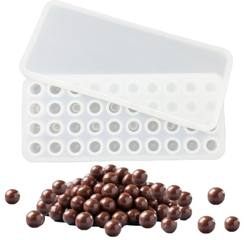 duoyif Stampo Silicone Sfera Piccola Ø 17 mm 40 Cavità, Senza BPA, Con Coperchio, Stampi Sfera Per Cioccolato, Mini Stampo Silicone Palla Per Cioccolato Palla Ghiaccio Caramelle (bianco, 1.7cm)