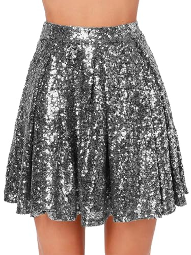 EYNMVR Damen Meerjungfrauen Rock Glitzer Pailletten WickelrockTüllrock Lustige Maxirock für Karneval Kostüm Abendkleid Prinzessin Cosplay Party Halloween Mode Pink,Grey,Gold,Rose Gold S,M,L,XL,XXL