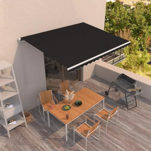 Brise Vue Balcon, Auvent Manuel rétractable 400x350 cm Anthracite, Brise Vue Jardin pour Balcon, terrasse et Jardin