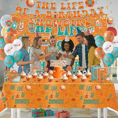 72PCS The Life of A Birthday Showgirl Party Decorations-Showgirl Theme Party Supplies for Birthday Party Decor-Hanging Swirls Backdrop Banner Cake Topper Cupcake Toppers Balloons,Taylor Merch