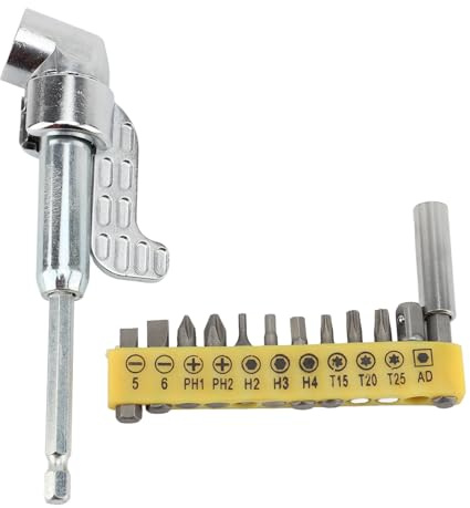 Mumusuki 105 Degree Right Angle Drill Adapter, Right Angle Drill Attachment Bit Extension with 12 Screwdriver Bits Corner Tool Screw Hub for Impact Drivers and Drills