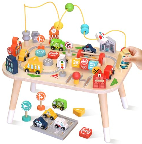 Aktivitätstisch Holz-Sinnestisch, Montessori-Spielcenter, Lernspielzeug | Montessori-Motorikspielzeug: schult Hand-Auge-Koordination, Feinmotorik, Farb- & Formerkennung und Ursache-Wirkung-Denken.