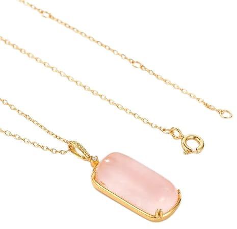 HYJYGM Natural Rose Quartz Pendants Necklace for Women solid Plated Sweety Jewelry Gifts