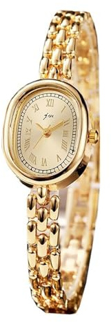 Zeruye Kleine Ovale Damenuhr, Ultra Dünn, Analog, Verstellbares Armband, Römische Ziffern, Elegante Kleiduhr (Gold)