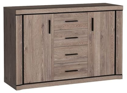 Masseno Kommode Malaga 137 cm Sideboard mit 4 Schubladen und 2 Türen für Wohnzimmer Schlafzimmer Modern 137x45x91 cm Braun