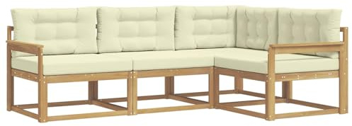 vidaXL Outdoor-Sofagarnitur mit Kissen 3 pcs Weiß und Creme Polyester, Anpassbare Gartenmöbel, modernes Patio-Sofa, gemütliche Sitzgruppe, wetterfest und robust