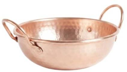 TTETTZ Manual Cazo Cobre Martillado Recipiente Cocina Olla Compacta con Exterior Pulido y Dos Asas para Preparar Cocinar Fideos Servir Platos Individuales en Estufa Hogar, Fondo Redondo, Engrosado