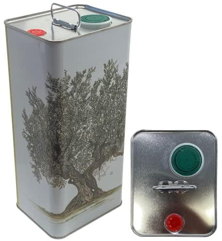 acquaverde | 6 Lattine per Olio di Oliva, Latta Bianca con Albero, in Metallo, Contenitore Alimentare da 5 Litri con Doppio Tappo e Maniglia