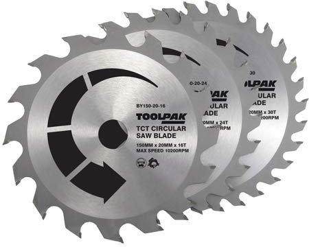 150mm x 20mm TCT Circular Saw Blades Pack of 3