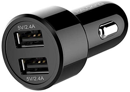 Chargeur Allume-Cigare, Adapteur Voiture Haloking de Charge Rapide à Double Port USB pour iPhone X / 8/7 / 6S / Plus, Galaxy S8 / S7 / Edge/Plus, Note 5/4, LG, Nexus, HTC,Noir,Deux Sacs
