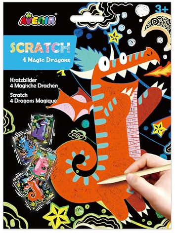 Avenir 6301544 Scratch Kratzbilder für Kinder, Motiv: Drache, Kreativset ab 3 Jahren