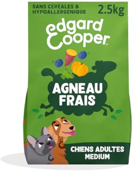 Edgard & Cooper Croquettes Chien Sans Céréales Pour Chiens Adultes Medium (2.5kg), Agneau Frais, Teneur En Fibres Equilibrée Pour Ventres Heureux, Recette Hypoallergénique, Jamais De Farine Animale