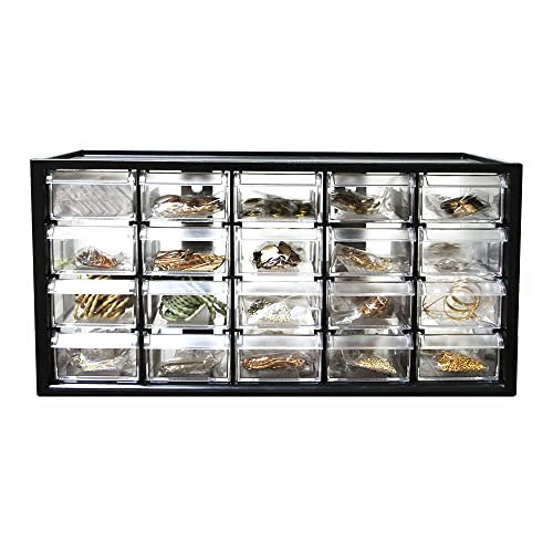 livinbox Desktop Small Parts Storage Bins w/20 Drawers, Tool Parts Storage Cabinet, Art Craft Sewing Hardware Nuts Bolts, System Multibox, Wall-Mountable, Black, A9-520-BK