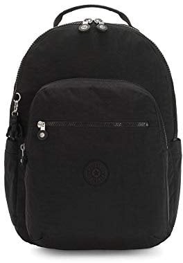 Kipling Women's Seoul 15 Laptop Backpack, Durable, Roomy with Padded Shoulder Straps, Built-In Protective Sleeve, Black Noir, 12.75''L x 17.25''H x 8''D, Seoul 15 Laptop Backpack, Durable, Roomy