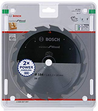 Bosch Accessories Lama Per Sega Circolare Standard For Wood (Legno, 184 x 16 x 1.6 mm, 16 Denti, Accessorio Per Sega Circolare A Batteria)