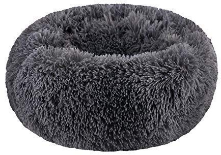 BODISEINT Modern Soft Plush Round Pet Bed for Cats or Small Dogs, Mini Medium Sized Dog Cat Bed Self Warming Autumn Winter Indoor Snooze Sleeping Cozy Kitty Teddy Kennel (S(19.7”Dx7.9 H, Dark Grey)