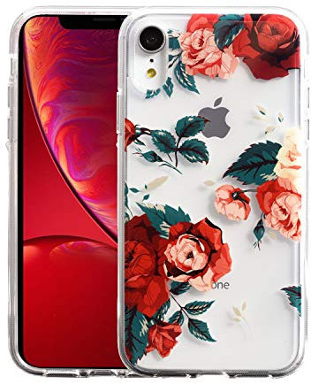 Sephonie Flower Case for iPhone XR (6.1), Floral Pattern Clear Slim Fit Ultra-Thin Girly Design, Shockproof Protective Hard PC Back with Soft TPU Bumper Phone Cover for Girls and Women | Red Roses