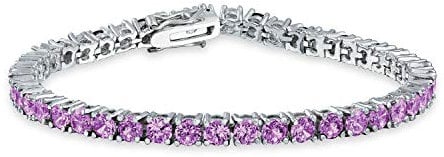 Bling Jewelry 12 Ctw Prong Basket Set Solitaire Round Cubic Zirconia Lavanda Viola Simulato Ametista Aaa Cz Bracciale Da Tennis Per Le Donne Prom Sposa Argento Placcato