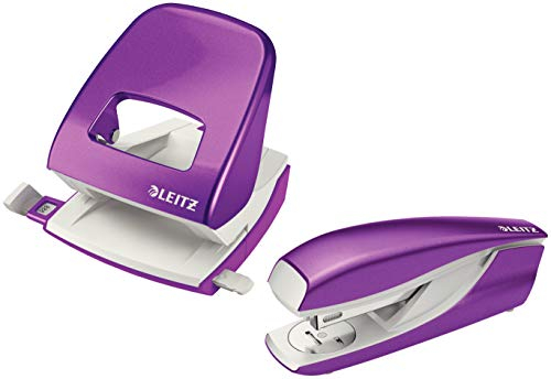 Leitz 50081062 Locher (30 Blatt, Anschlagschiene mit Formatvorgaben, Metall, WOW) metallic violett (Locher + Heftgerät)