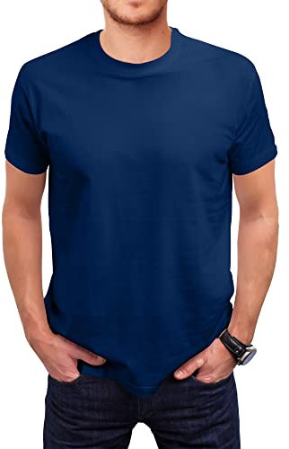 Love My Fashions Men's Round Neck Short Sleeves Plain T-Shirt Navy Blue