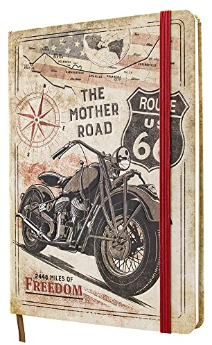 Nostalgic-Art Retro Notizbuch, A5, Route 66 – Bike Map – Geschenk-Idee für Amerika-Fans, Bullet Journal dotted, Vintage Design