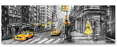 BilderKing Eindrucksvolles XXL Panorama Acrylglasverbund-Bild, 8mm stark, 150x50cm New York wie gemalt als Wandbild. Das Glasbild setzt Ihr Wohnzimmer, Esszimmer oder Schlafzimmer perfekt in Szene