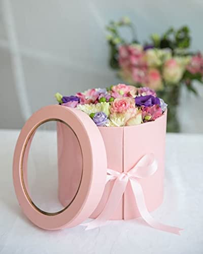 UNIKPACKAGING - Scatola per fiori rotonda di alta qualità, confezione regalo a 2 livelli con coperchio, dimensioni 7,8 x 17,8 cm per composizioni floreali di lusso (rosa)