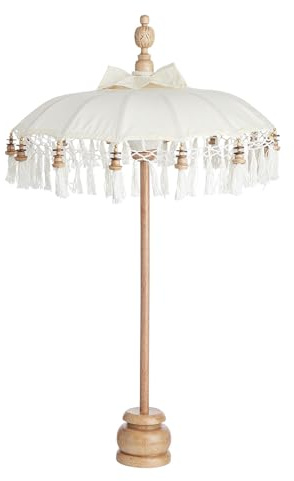 BUTLERS Tischdeko Mini-Schirm H 85cm -MACRAMÈ- Handgefertigter Boho-Schmuck | FSC-zertifizierter Deko-Sonnenschirm | Dekoration für Gartenmöbel & Balkonmöbel