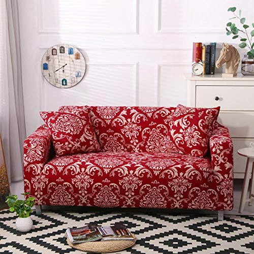LNXSESN Sofabezug Roter Barock Sofa überzug Stretch Couch überzug Elasthan Universal Sofabezug Ecksofa Moderne Anti-Haar Sofa Cover Einstellbar Antirutsch Couchbezug 4 Sitzer