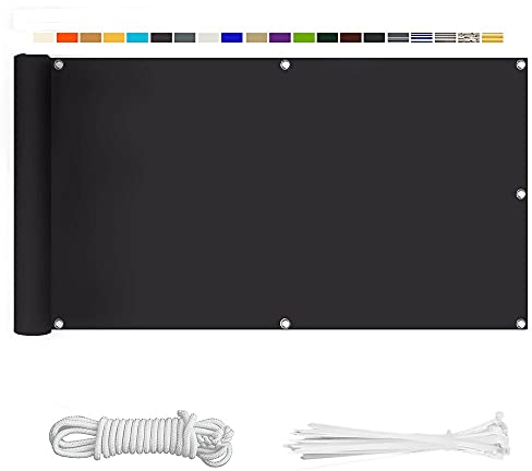 HERILIOS Balkon Sichtschutz,75X300CM Balkonabdeckung 220 g/m² Innen Balkonverkleidung UV-Schutz (210Größen&21Farben) Ohne Bohren mit Ösen Kabelbinder und Kordel für Balkongeländer Terrasse, Anthrazit