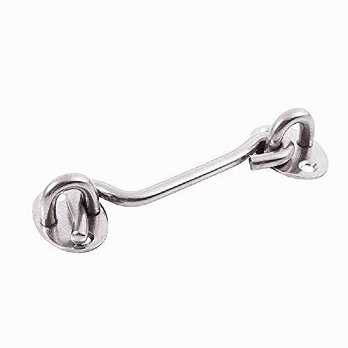 ExcInter Door Hold Open Sliver 6 inch Stainless Steel Cabin Hook Heavy Duty and Eye Latch Lock Shed Gate Door Chrome Cabin Hook