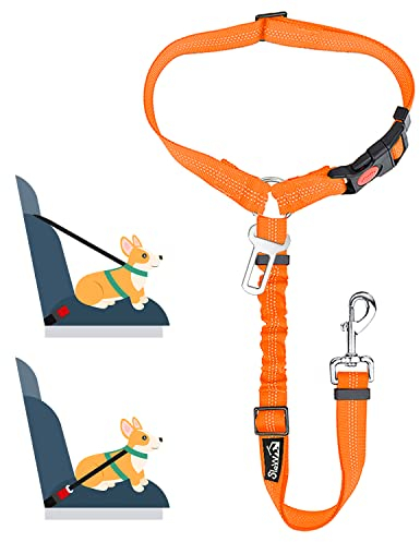 SlowTon Hundegurt fürs Auto, 2-in-1 Kopfstützen-Rückhalte Anschnallgurt Hund Auto mit Universalschnalle und einstellbarem, reflektierendem Gummiband zum Aufhängen von Sicherheitsgurten an Kopfstützen