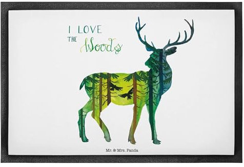 Mr. & Mrs. Panda 40 x 60 cm Fußmatte Hirsch I Love The Woods - Geschenk, Fußmatte innen, Dekoration, Naturliebhaber, Fußabtreter, Fußabstreifer,