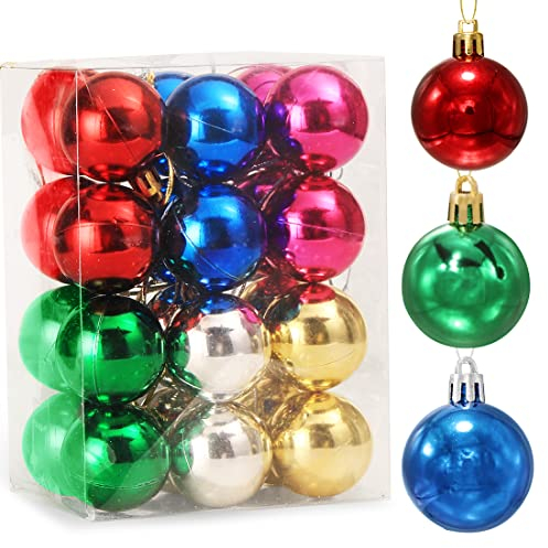 Weihnachtskugeln Bunt 4cm, 24 Stücke Christbaumkugeln Kunststoff Weihnachtsdeko Kugeln Klein,Weihnachtsbaumschmuck Set,Weihnachtsbaum Deko & Christbaumschmuck Weihnachtsbaumkugeln