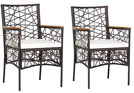 GIANTEX 2er Set Gartenstuhl Garten Essstuhl Polyrattan, Rattanstuhl Balkonstuhl Terrassenstuhl mit Kissen, Gartensessel Sessel Stuhl ergonomisch mit Lehnen, bis 160 kg belastbar, für Balkon Garten