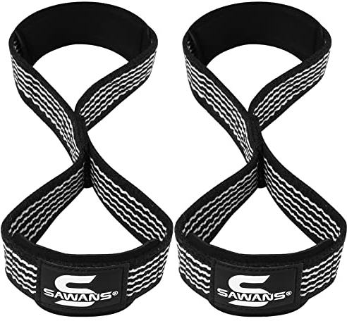 Hefriemen Gewatteerde Grip Figuur 8 Polsbanden Gewicht Zware Dubbele Loop Bodybuilding Training Gym Riemen Hand Bar Antislip Deadlift Ondersteuning Sterke Manchetten Powerlifting (Schwarz)