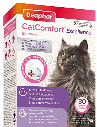 Beaphar - CatComfort Excellence Difusor Antiestrés para Gatos, con Feromonas, Reduce Estrés y Ansiedad, Promueve Armonía Entre Gatos, Arañazos, Miedos, Cambios Entorno, Ruidos, con Orina, 48 ml