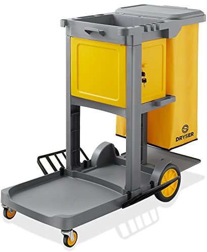 Dryser Commercial Janitorial Cleaning Cart on Wheels - Housekeeping Caddy with Key-Locking Cabinet