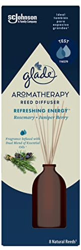 Glade Aromatherapy Varillas Fragancia Refreshing Energy, Romero y Enebro, Líquido con Aceites Esenciales, 8 Varillas de Ratán, 45 Días de Duración, 70 ml