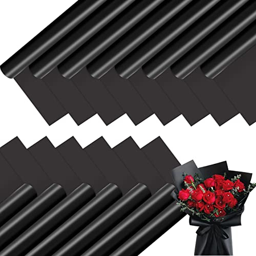 Whaline 60 Blatt Floristen-Geschenkpapier, mattschwarz, wasserdicht, Blumen, Blumenstrauß, Verpackungspapier, doppelseitig, Floristen-Verpackungspapier für Hochzeit, Geburtstag, DIY, Bastelbedarf