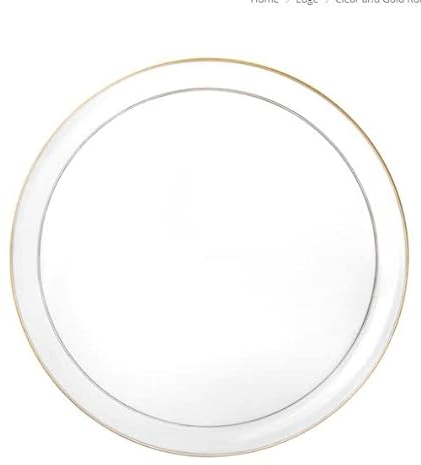 Decor Decorline - Set Piatti Plastica Rigida Riutilizzabili da 20 pezzi/per 10 persone - Edge Collezione - Trasparente con Bordo Oro - Piatti dessert & Piatti pranzo - 2 misure (10x 26cm, 10x 21cm)