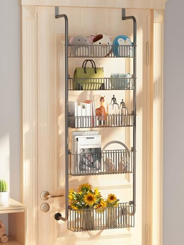 Étagère de Rangement à Suspendre Metal sur Une Porte Étagères Suspendues au-Dessus de la Porte avec 5 Niveaux Organisateur Suspendu sur Porte en Métal pour Salle de Bain, Cuisine
