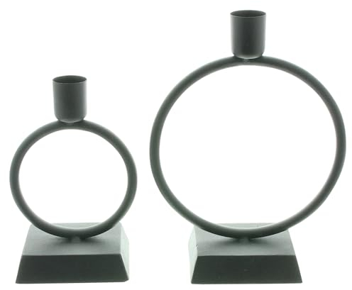 Stabkerzenhalter Ring, 2er Set, Metall, Mattschwarz Maße: Höhe 14 cm, 19 cm, passend für Stabkerzen max. Ø 2,2 cm, ohne Kerzen