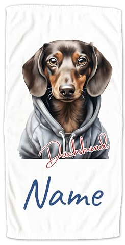 GRAZDesign Handtuch Hund mit Namen personalisiert, Dachshund Dackel Cooles Motiv auf Duschtuch, Badetuch oder als Strandtuch - 70x140cm