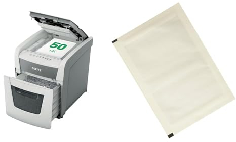 Leitz IQ Autofeed Small Office Partikelschnitt Aktenvernichter P4 & Amazon Basics - Schmiermittelblätter für Aktenvernichter, 12er-Pack Automatisch, Mikroschnitt, Weiß