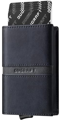 DUGRAFT Portefeuille Homme et Porte Carte Bancaire avec Protection RFID Anti-Piratage, Porte Carte et Billets avec Fenêtre d'identification pour 11 Cartes, Bleu Nuit