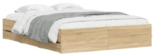 vidaXL Bettgestell, Bettrahmen mit Lattenrost, Bett Gästebett mit Schubladen, Doppelbett Schlafzimmerbett Schlafzimmermöbel, Sonoma-Eiche 140x200cm Holzwerkstoff