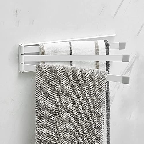 Porte-Serviettes pivotant avec 3 Bras Mural, Porte-Serviettes pour Salle de Bain, Cuisine et Piscine extérieure, Porte-Serviettes Rotatif à 180°/Blanc