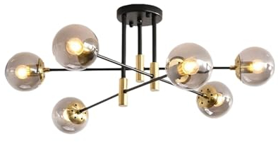 Deckenleuchte Wohnzimmerlampen Mid Century Glass Globe Deckenleuchte Modern Bubble Glas Deckenleuchte Close To Ceiling Light Fixtures for Dining Room Hallway Bedroom Kitchen Farmhouse Chandelier(Smoke